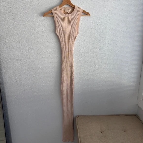 NWT Meshki Marlisa Ribbed Knit Backless Midi Dress in Nude Colorway - Picture 3 of 7